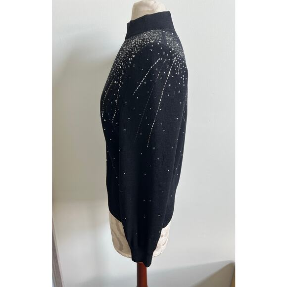 St John Evening Embellished Mock Neck Knit Sweater Petite Small - Picture 4 of 10